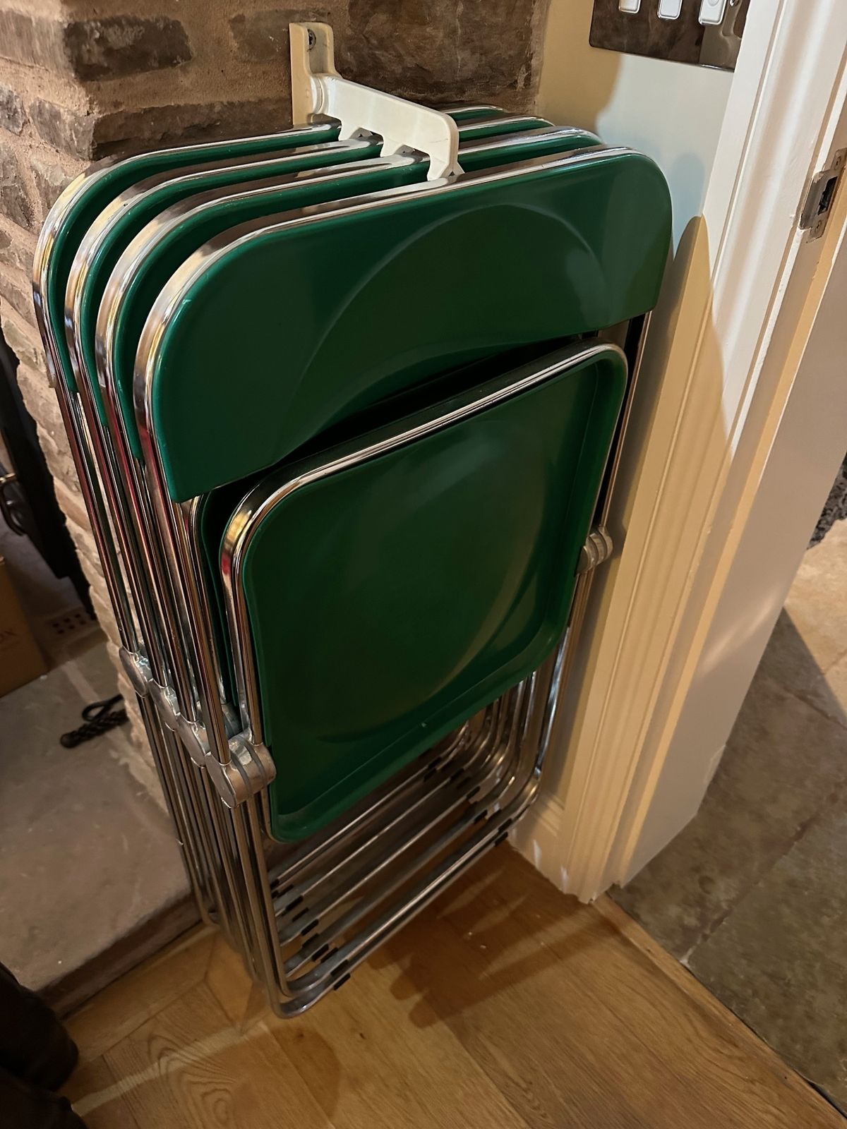 Giancarlo Piretti Green And Chrome Folding Plia Chairs For Castelli, 1970s