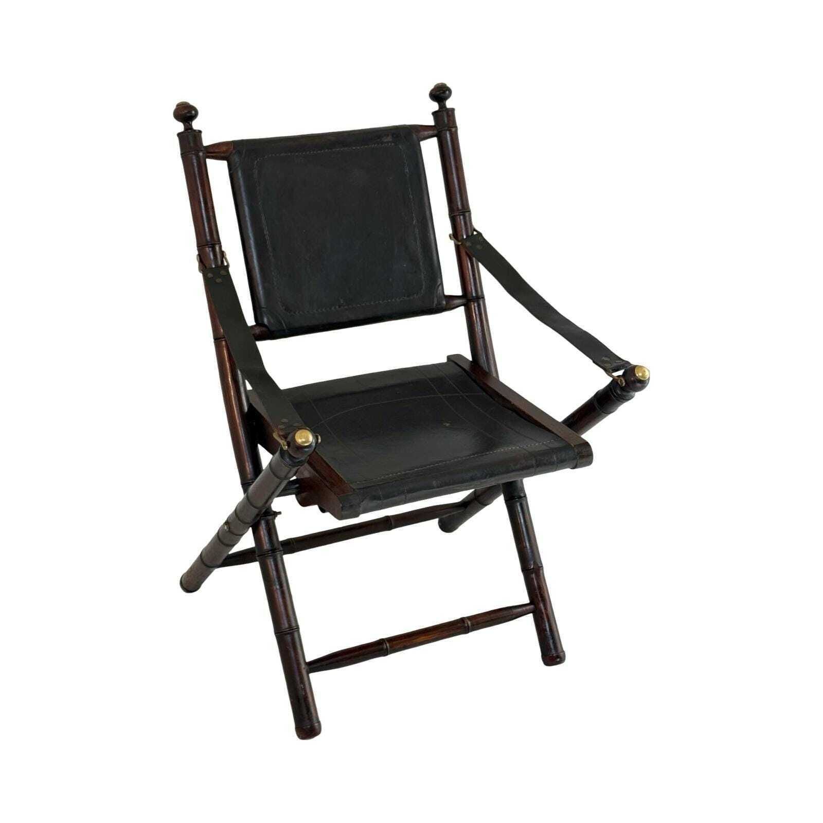 Officer's Chair   Wood And Leather Upholstery   Military Campaign Style