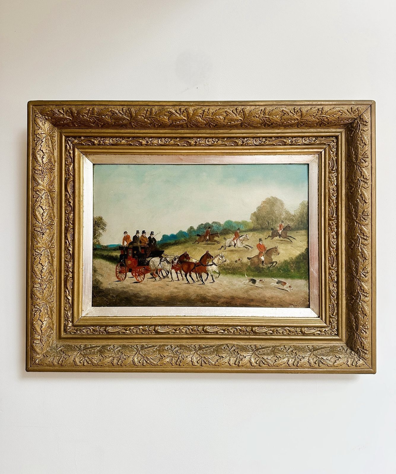 Pair Of Signed 1910 Fox Hunting Oil Paintings – Equestrian Sporting Scenes   Philip Henry Rideout (1860 1920) photo furniture