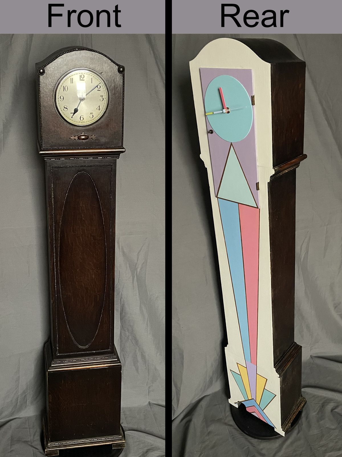 Enhanced Art Deco Period Grandmother Clock With Painted Rear photo furniture
