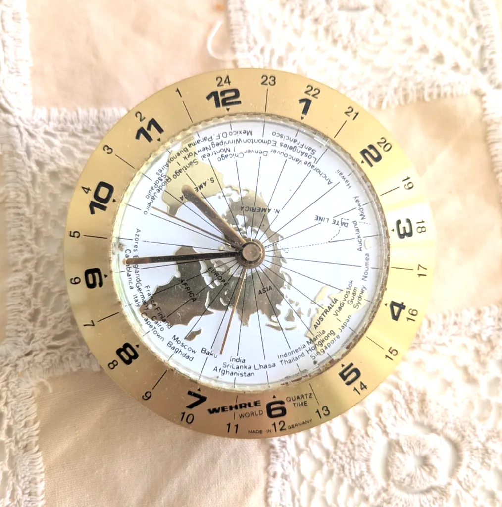 Wehrle World Time Travel Alarm Clock  Brass Quartz Movement Made In Germany photo furniture