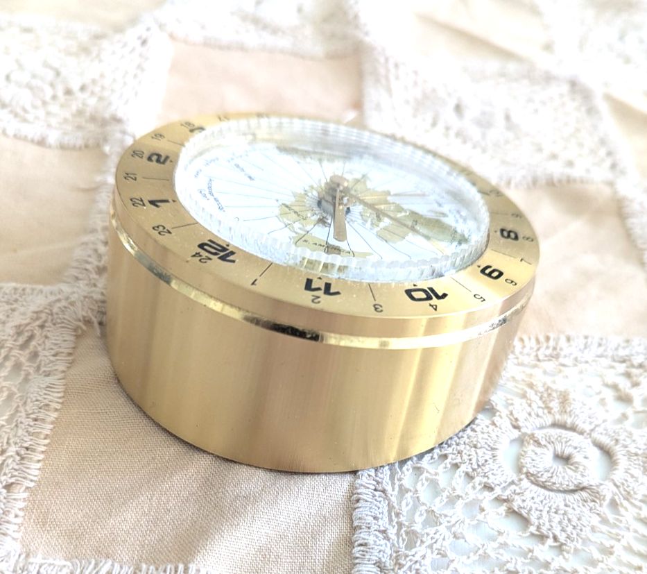 Wehrle World Time Travel Alarm Clock  Brass Quartz Movement Made In Germany photo for sale