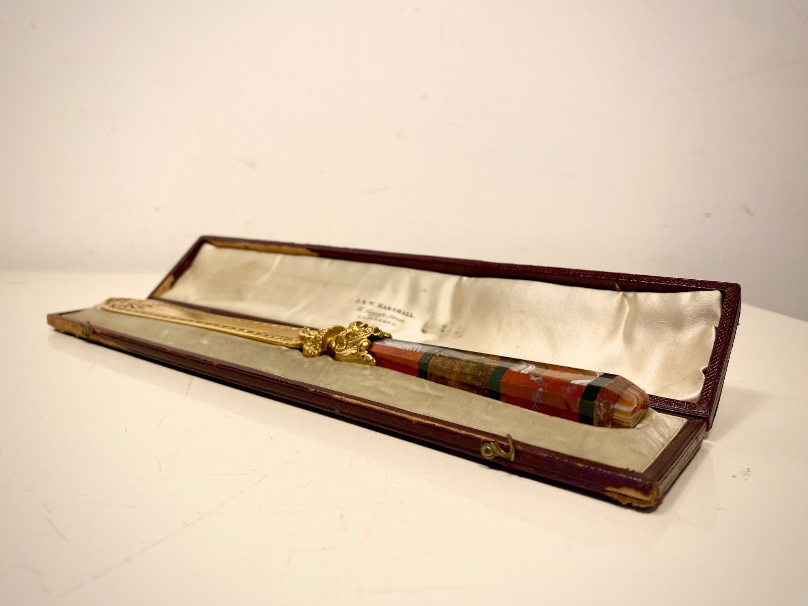 Antique 19th Century Scottish Gilt, Agate Handle Paper Knife, Letter Opener. photo for sale