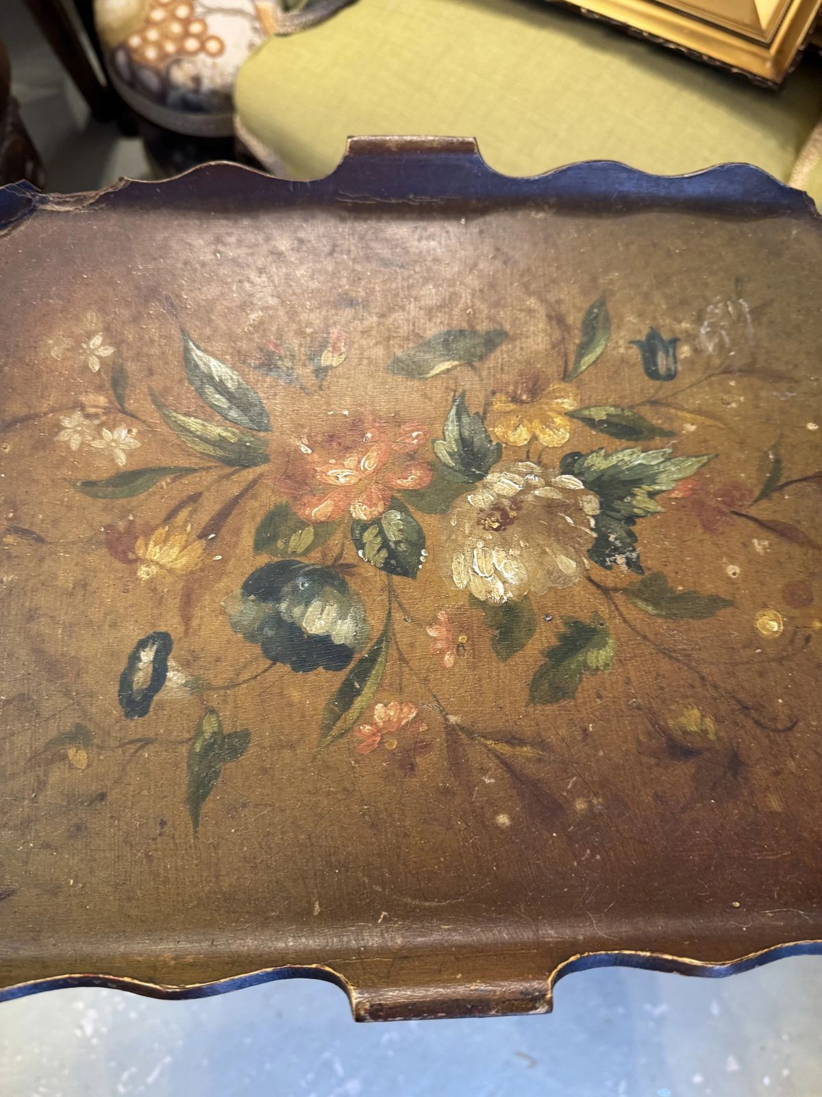 photo for sale Antique Victorian Hand Painted Paper Mache Two Tier Dumb Waiter Stand
