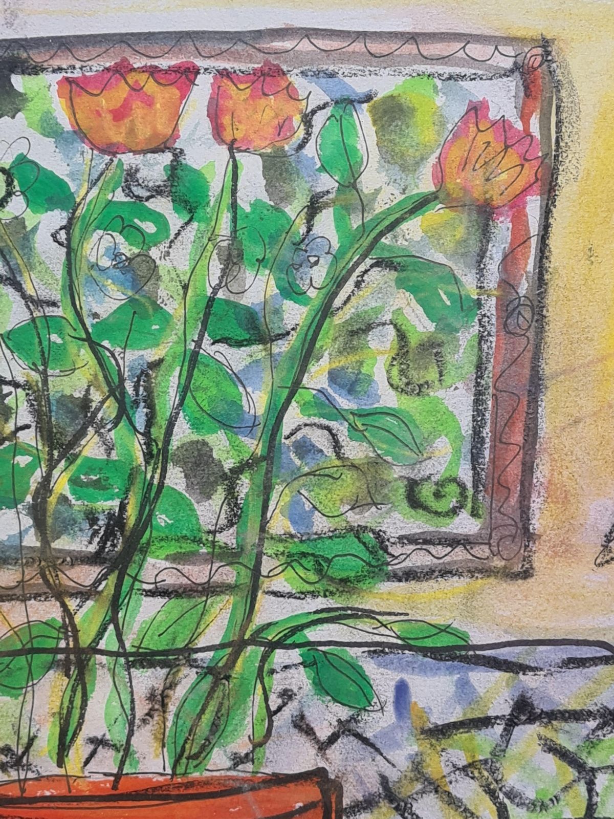 Joelle Gainon, Flowers In A Pot, French Mid Century Watercolour, Follower Of Henri Matisse photo for sale