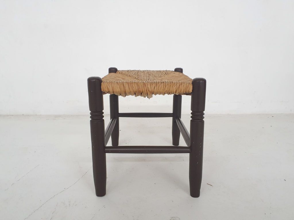 Vintage Rattan And Wooden Stool, France, 1960's photo for sale