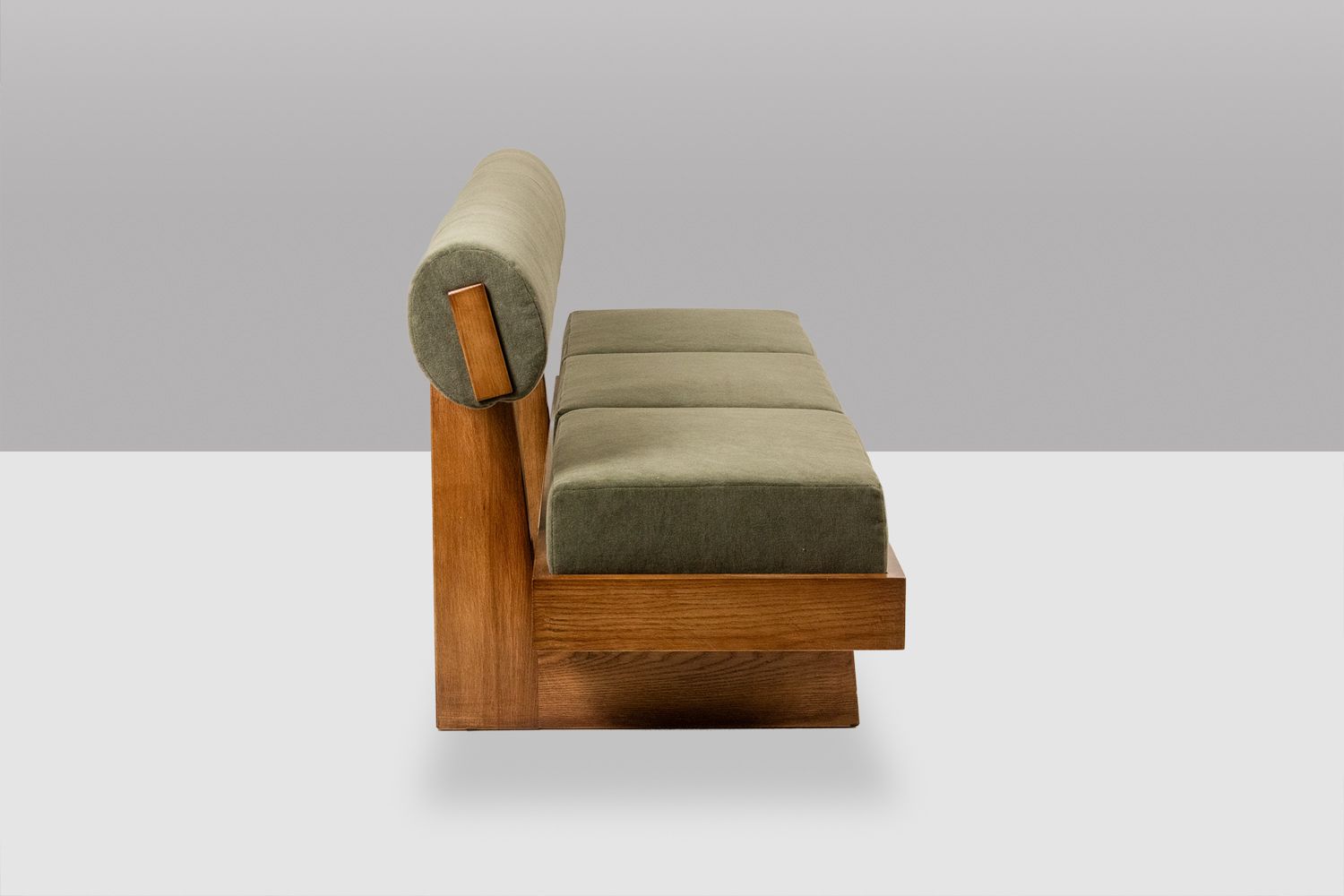 3 Seater Sofa In Light Ash Wood And Green Mohair Velvet. Contemporary photo for sale
