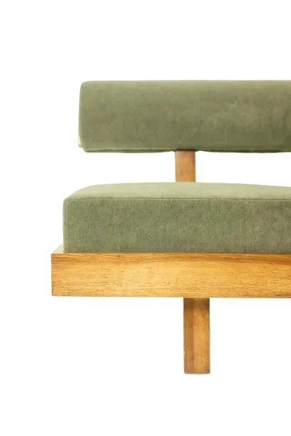 photo furniture 3 Seater Sofa In Light Ash Wood And Green Mohair Velvet. Contemporary
