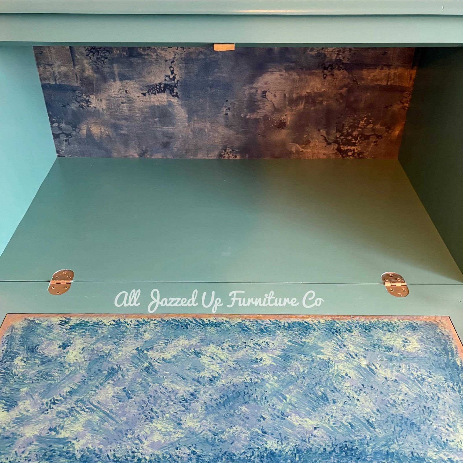 Vintage Sage Green Bureau With Gold Accents/Hand Painted Writing Desk/Mid Century Home Office/Emerald Gold Upcycled Furniture photo 595.0