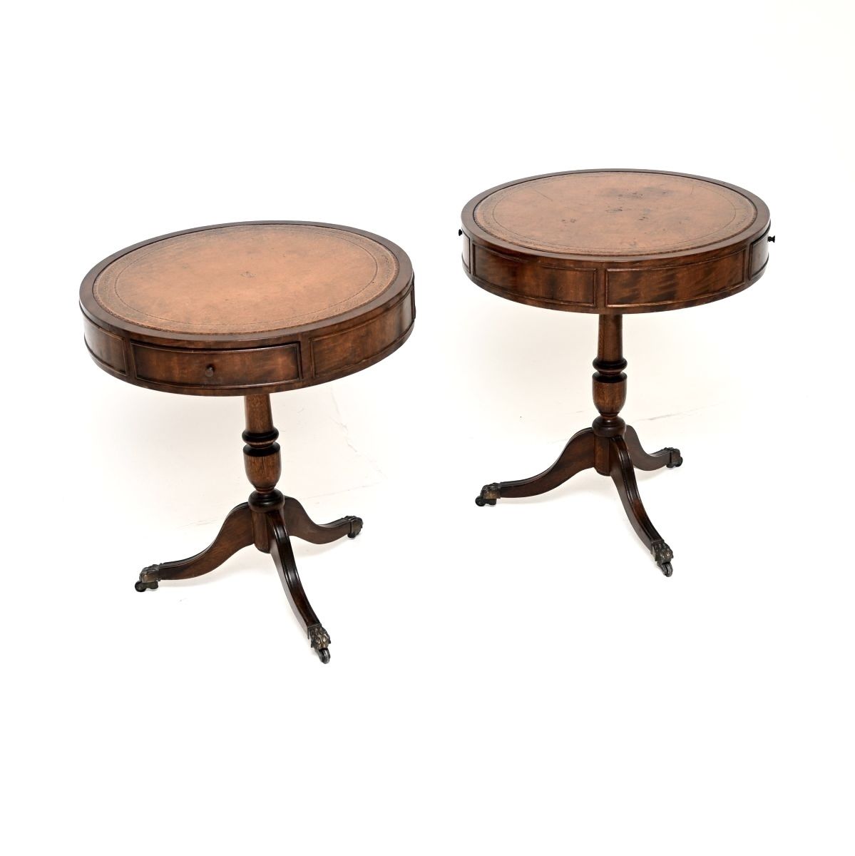 Pair Of Antique Mahogany Leather Top Drum Tables photo furniture