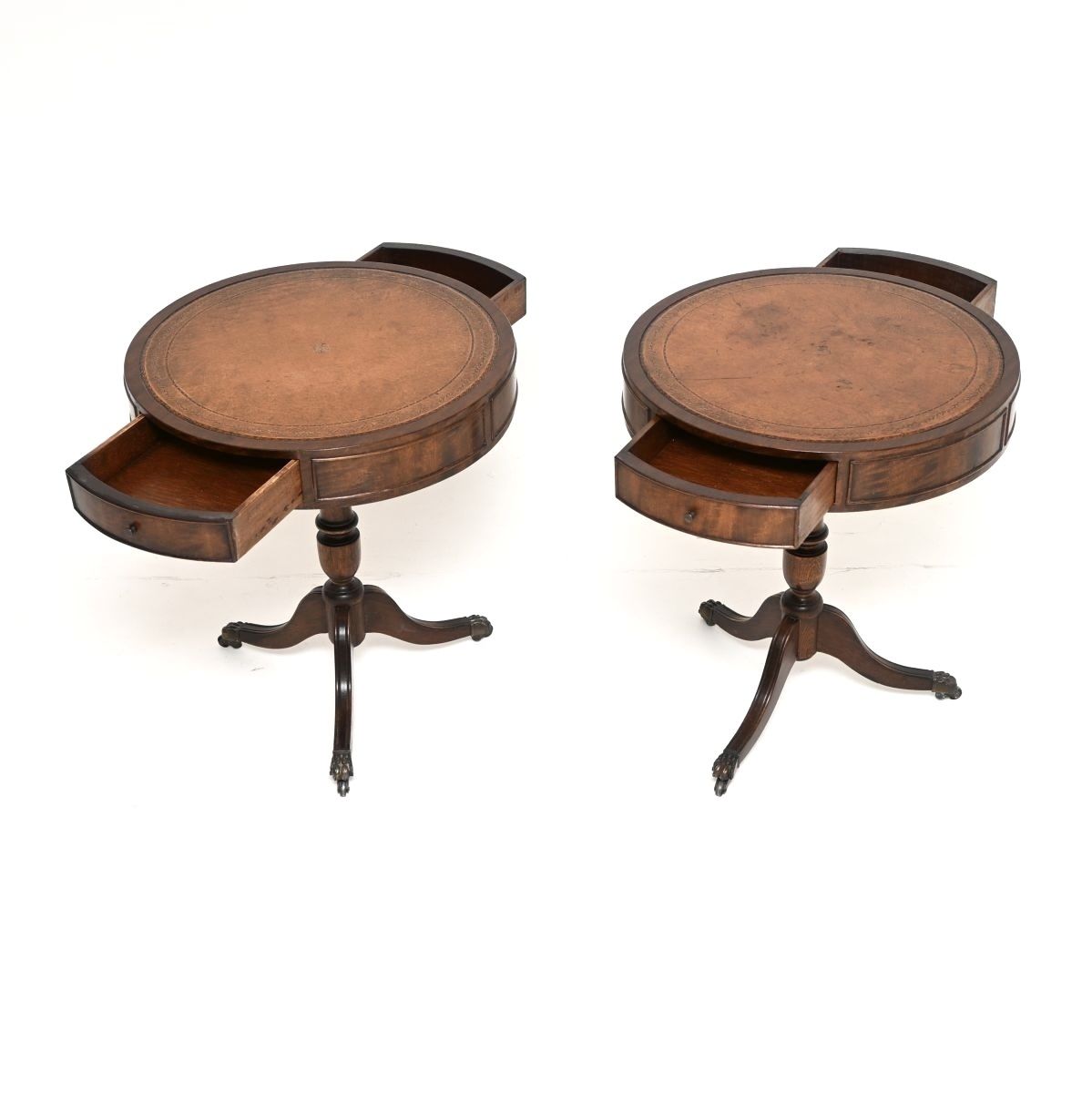 Pair Of Antique Mahogany Leather Top Drum Tables photo 1294.0