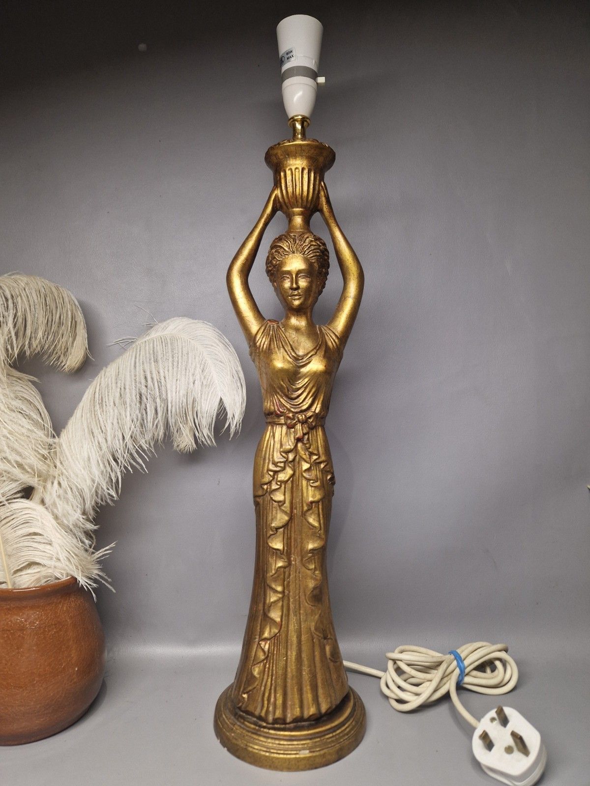 Vintage Tall Neoclassical Table Lamp Robed Grecian Woman Urn Country Decor