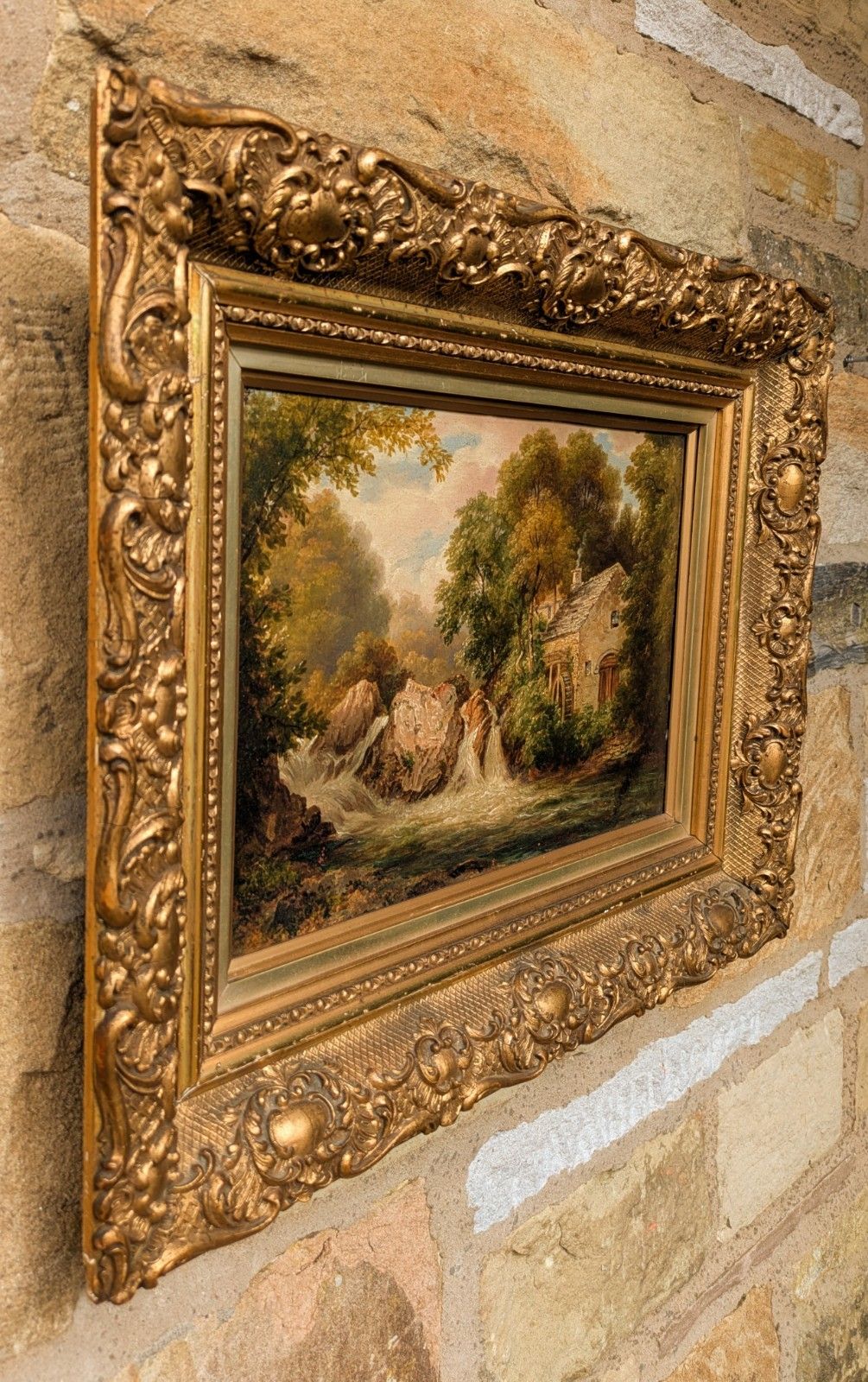 19th Century Oil Painting Ailsie Crag & Old Mill photo furniture