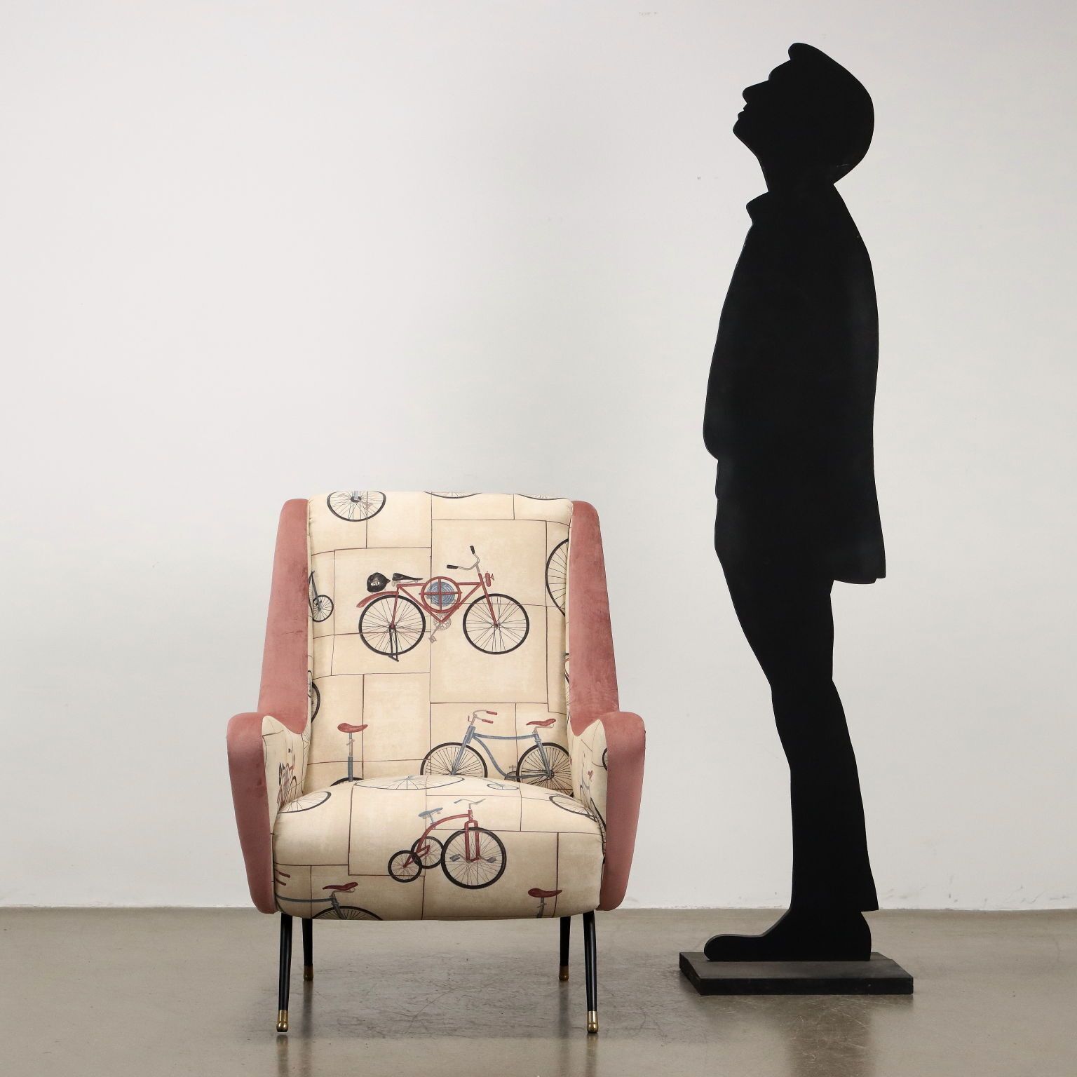 Vintage Armchair Fabric Metal Brass Italy 1950s 1960s photo furniture
