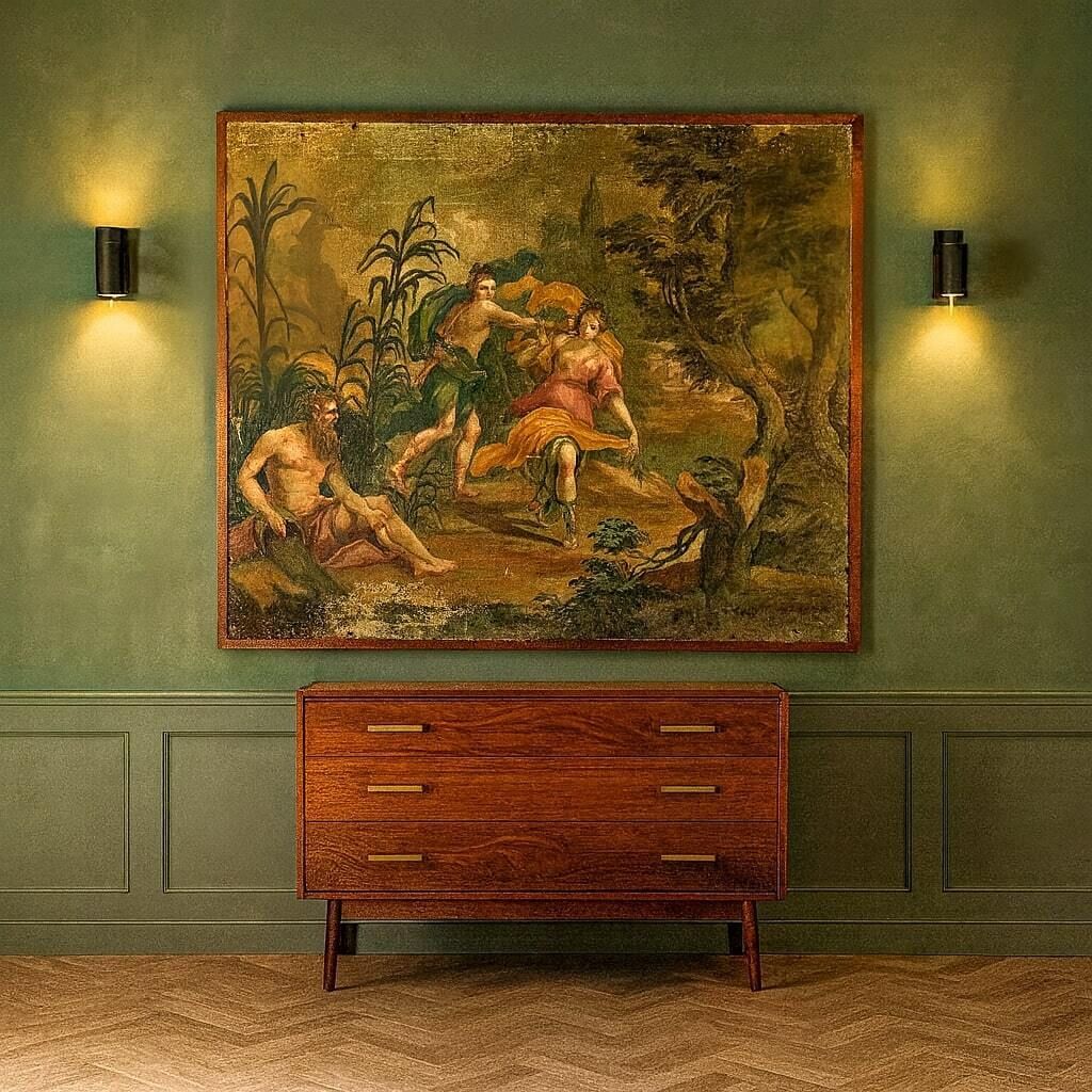 Apollo And Daphne Antique Painting Oil On Canvas XVIII Century photo furniture