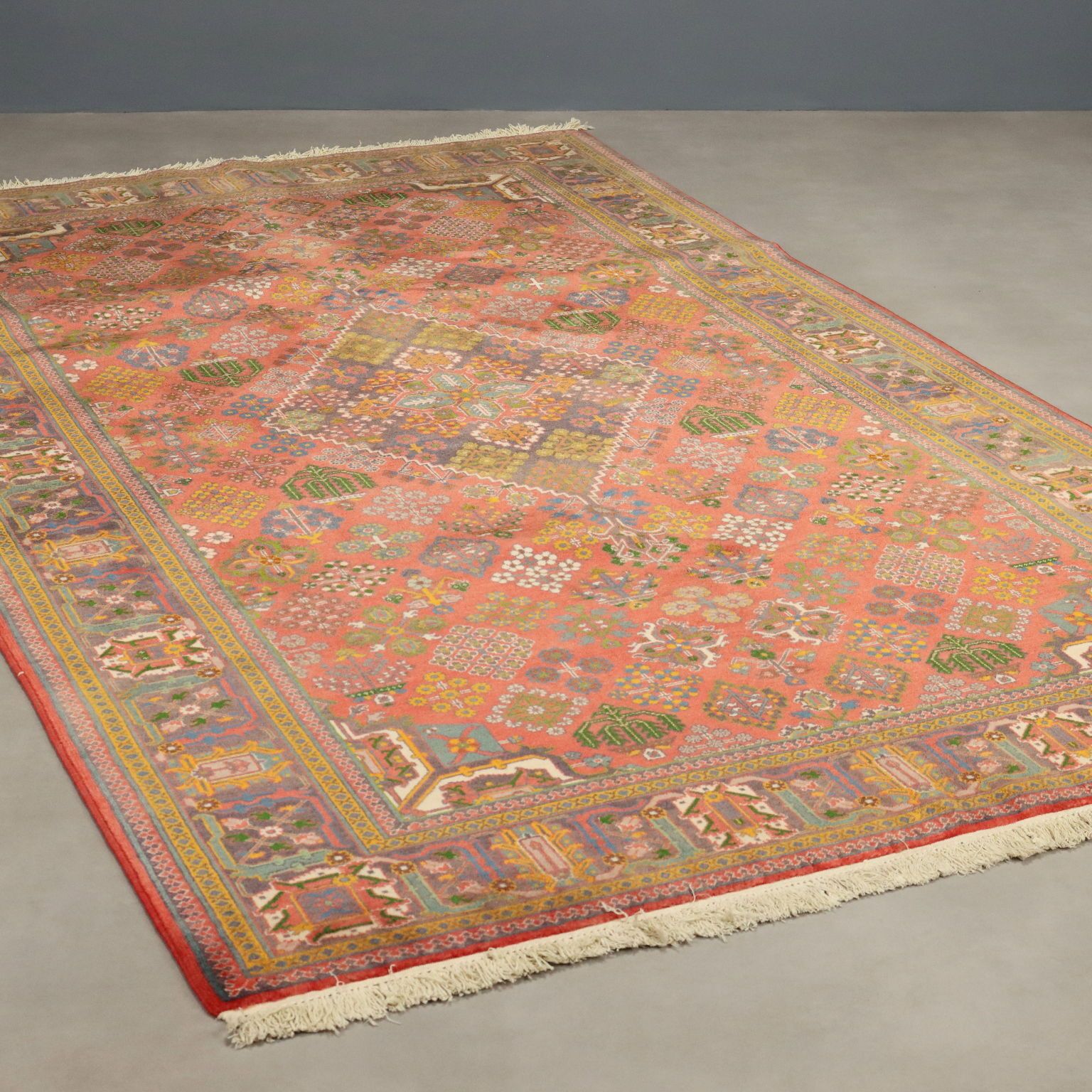 Antique Asian Carpet Cotton Thin Knot Handmade 102 X 59 In