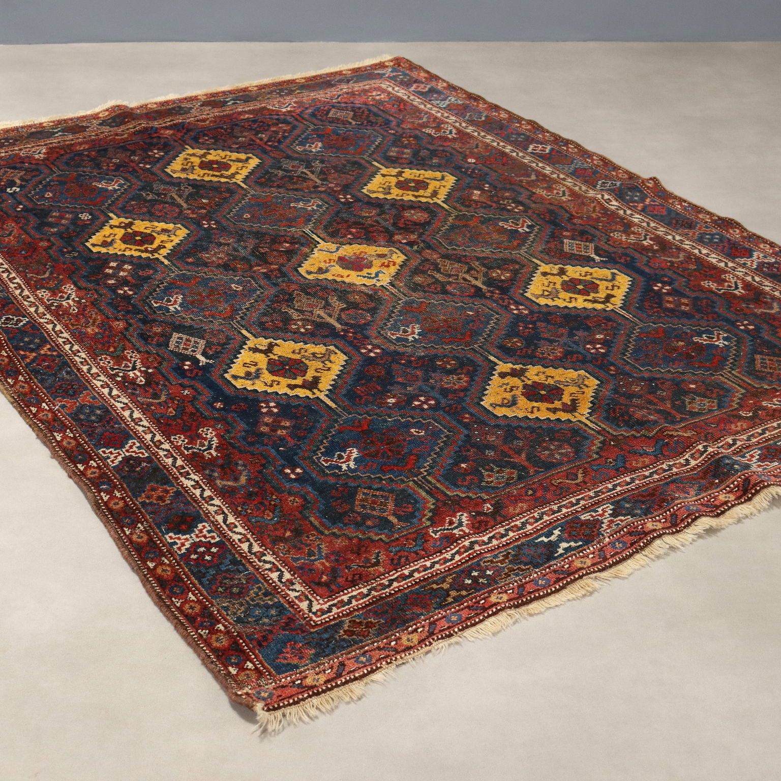 Antique Asian Carpet Wool Thin Knot Handmade 73 X 57 In