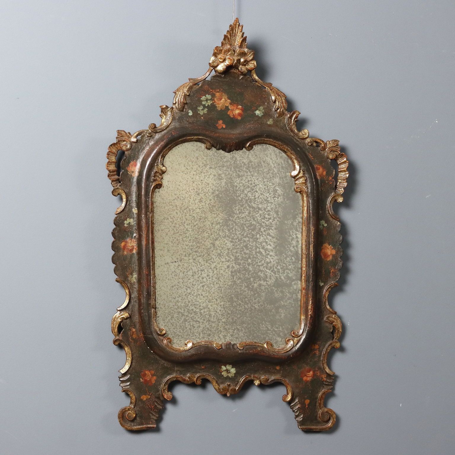 Antique Mirror Lacquered Wood Italy Late XIX Century