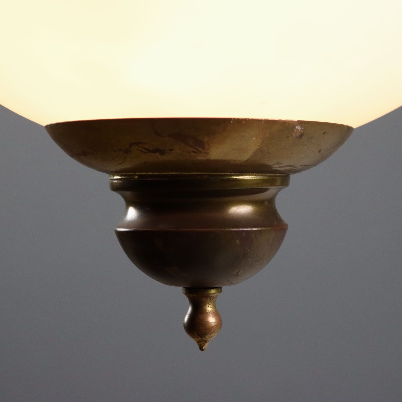 Vintage Chandelier Brass Opaline Glass Design Italy 1960s photo Lighting
