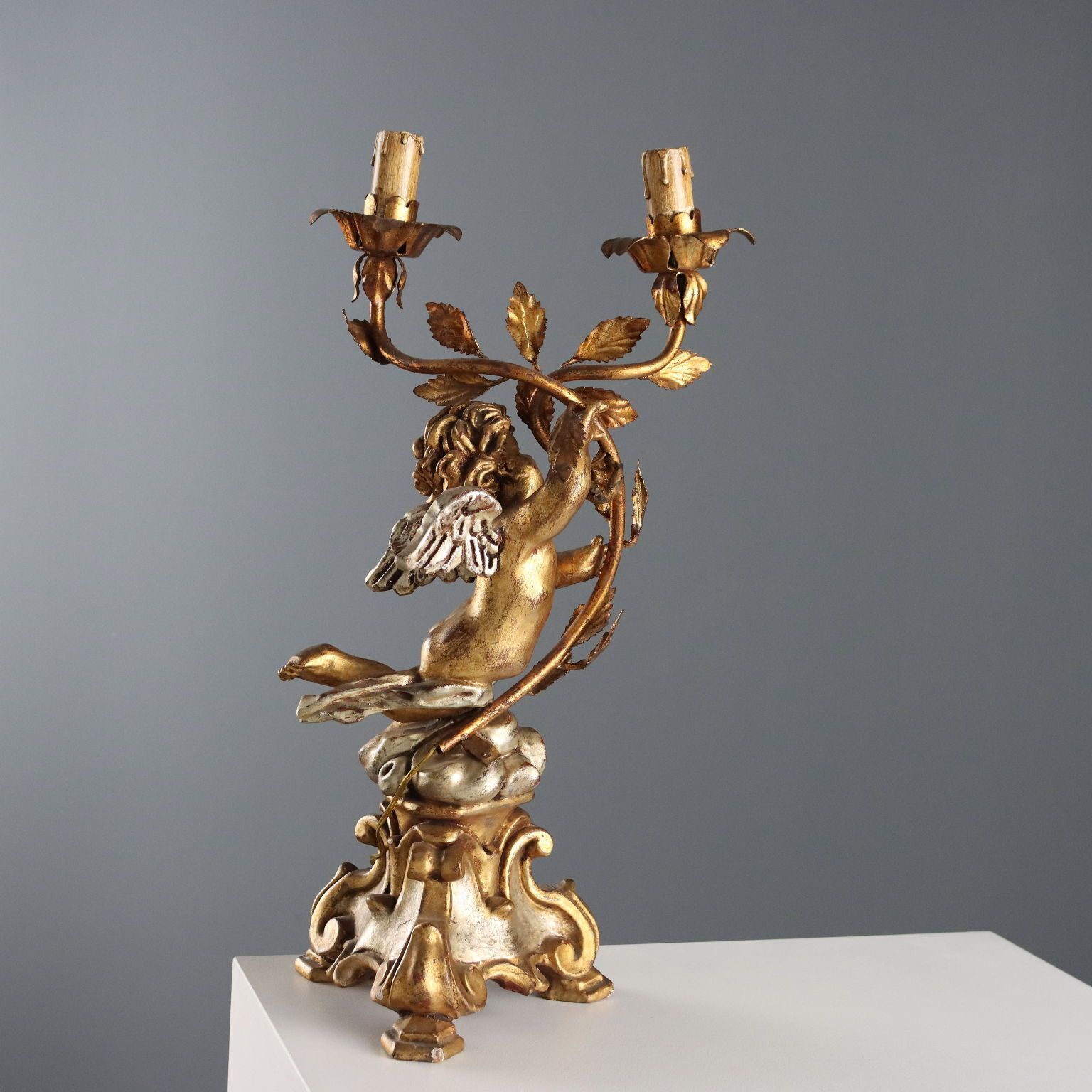 Antique Candelabra Carved Gilded Wood Italy XX Century photo buy