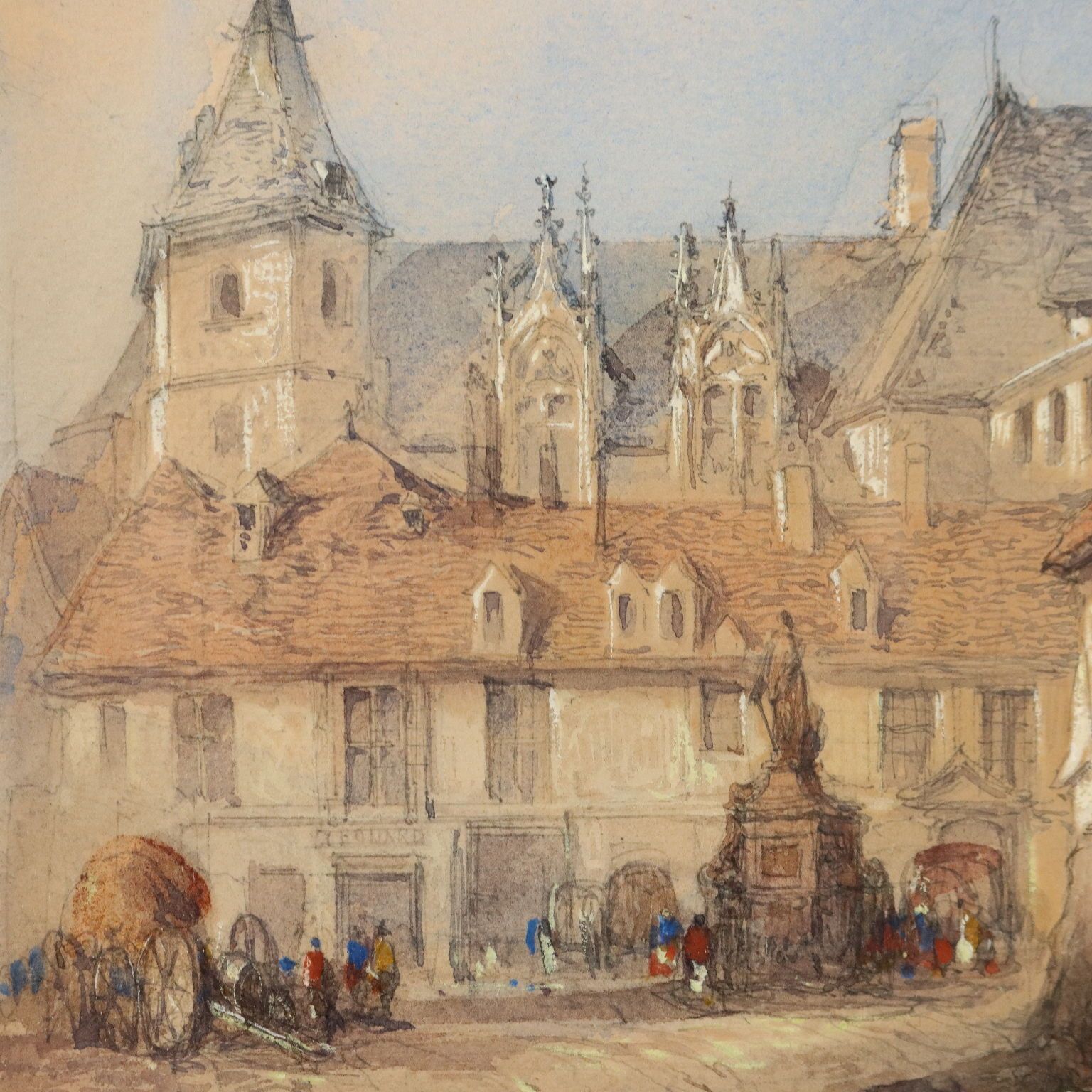 Antique Painting Signed T. Colman Dibdin Old Square In Rouen 1886 photo buy