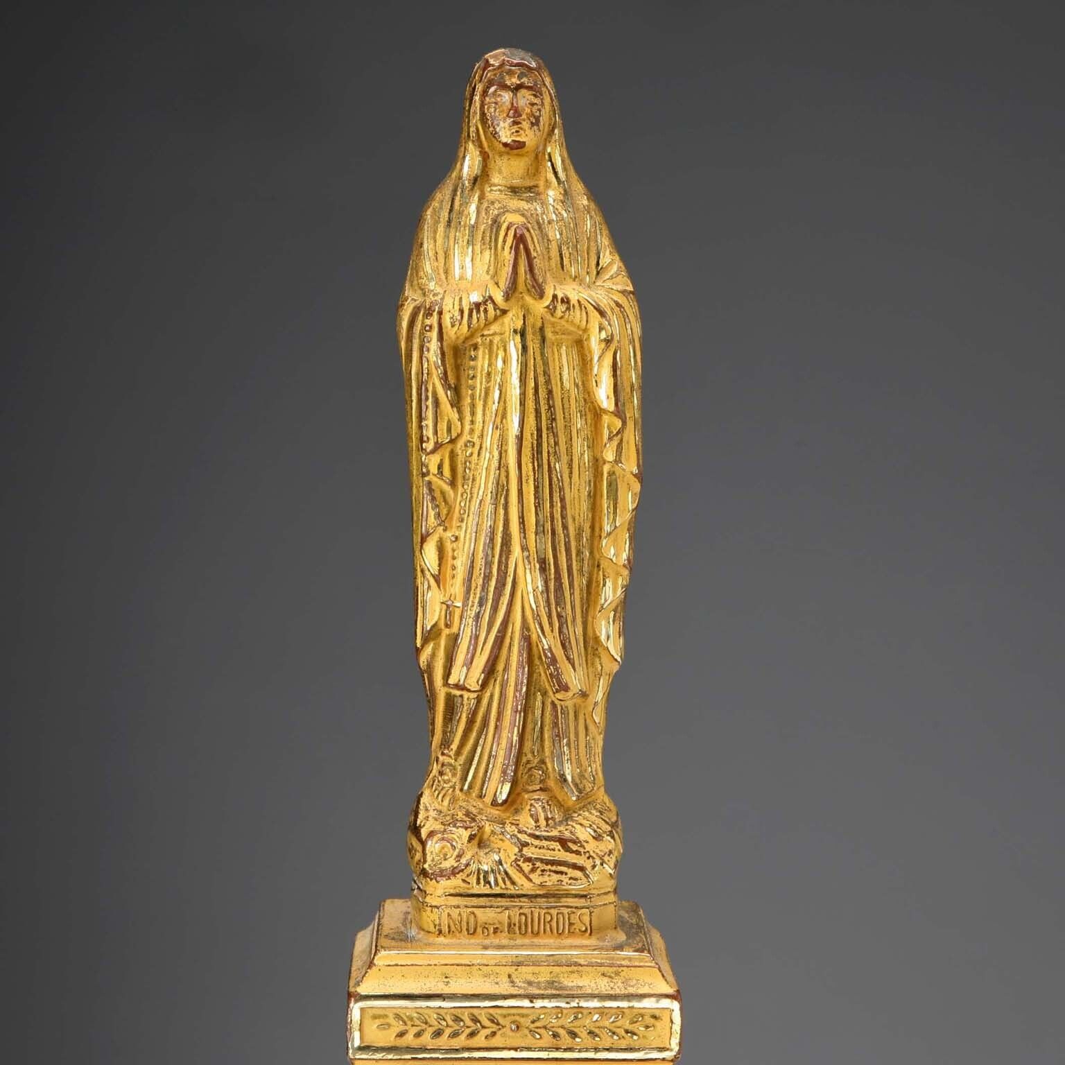 Antique Figurine Our Lady Of Lourdes Metal France XX Century photo 190.0