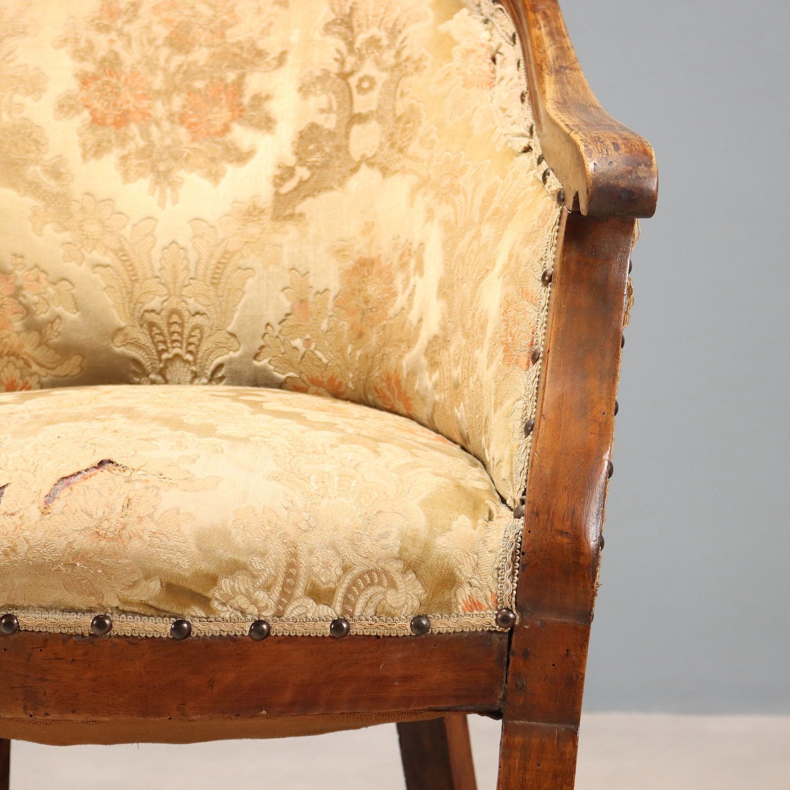 Antique Armchair Walnut Fabric Italy XIX Century photo vinterior