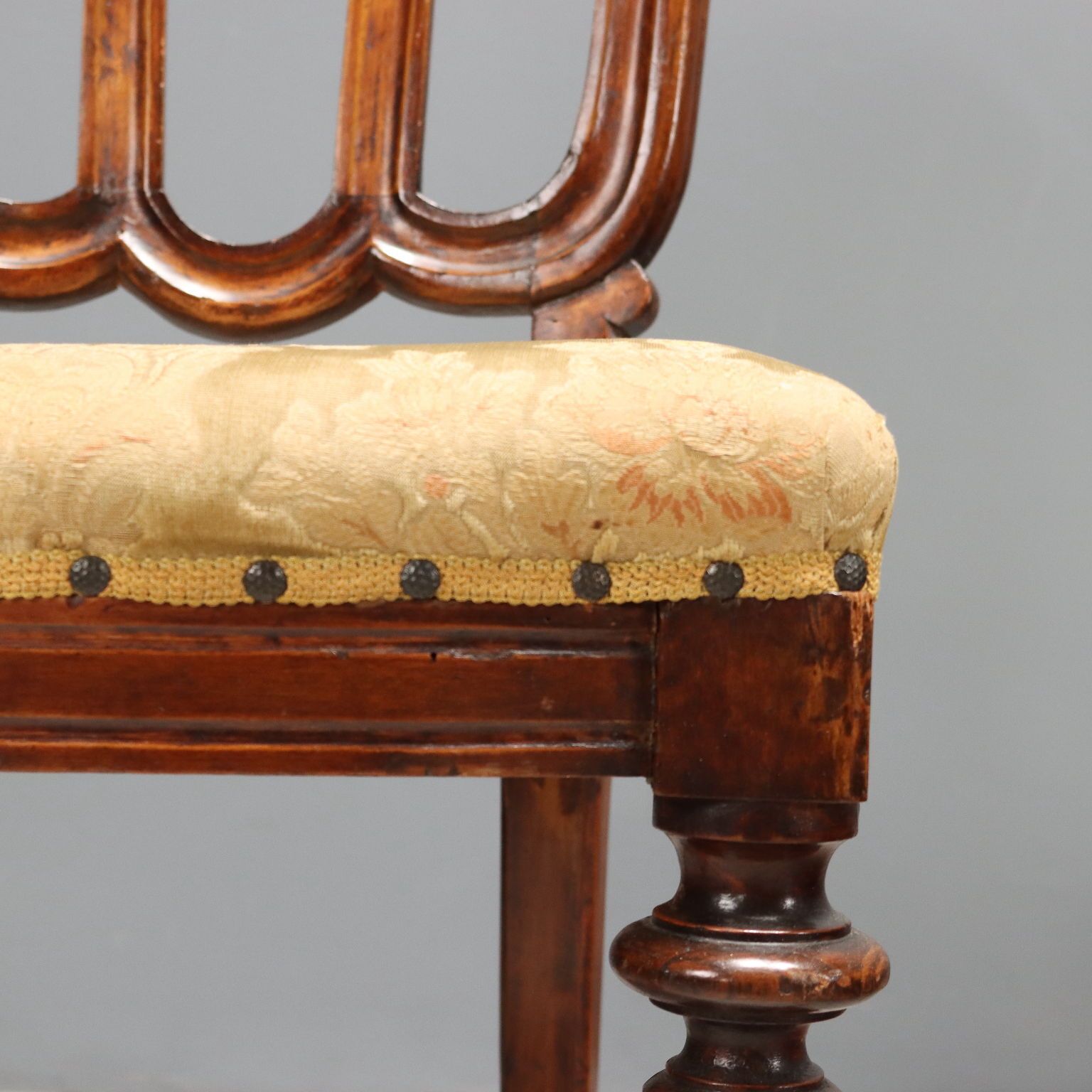 Antique Chairs Walnut Padded Seat Italy Late XIX Century photo vinterior