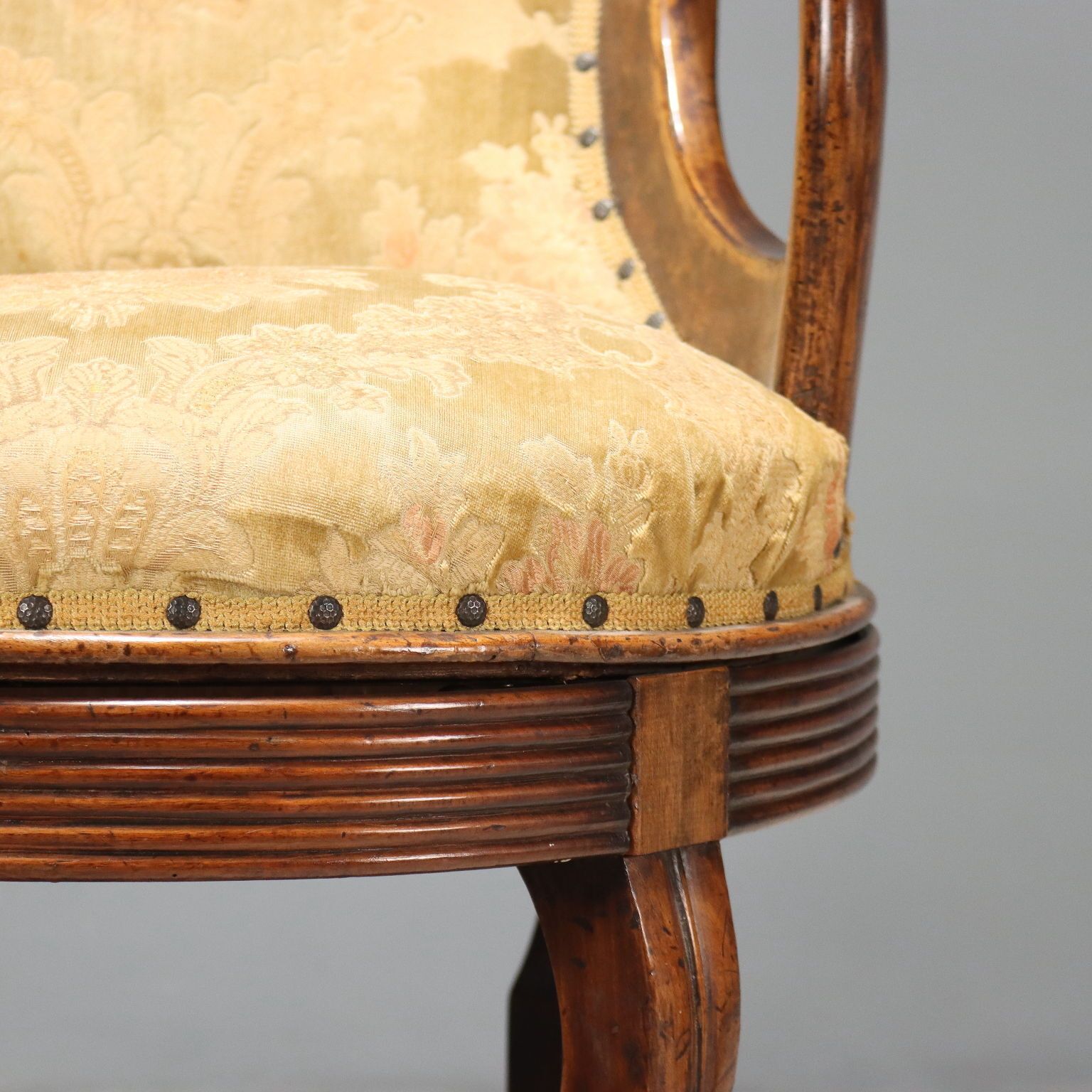 Antique Armchair Set Walnut Fabric Italy XIX Century photo 650.0