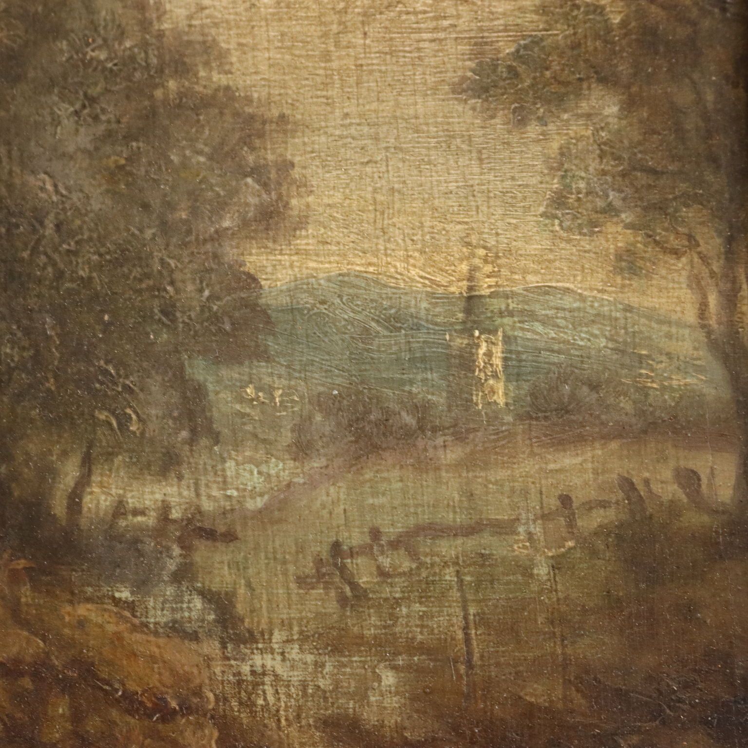 Antique Painting Landscape With Wayfarers Oil On Hardboard '700 photo 610.0