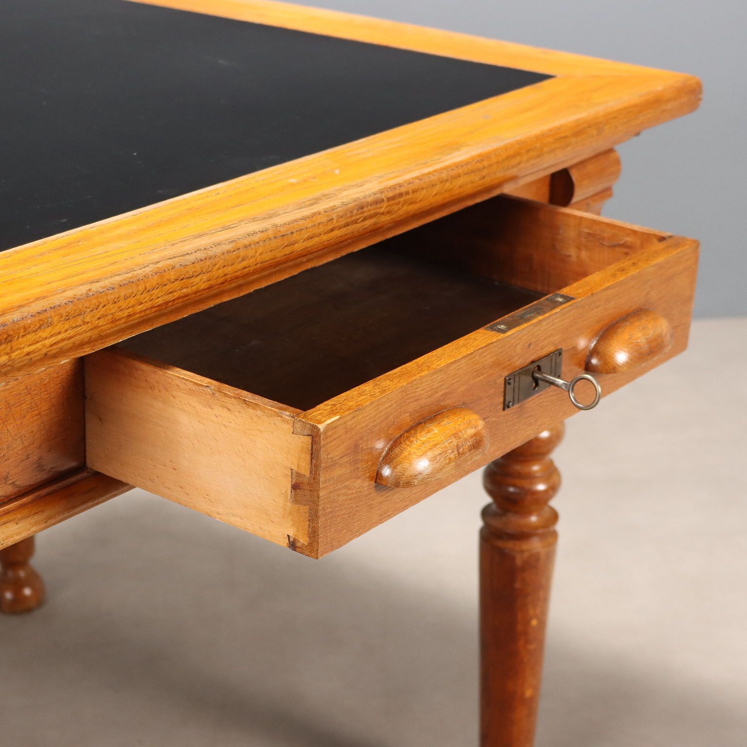 Antique Writing Desk Oak Black Laminate XX Century photo for sale