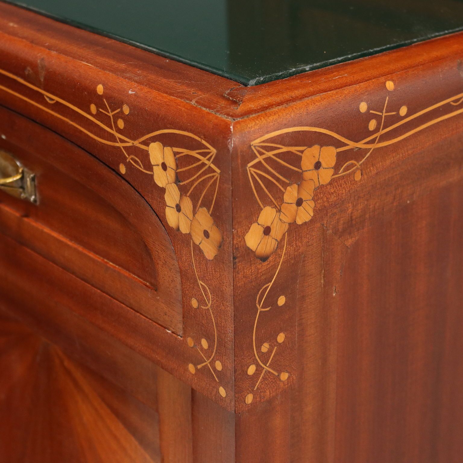 photo furniture Antique Nightstands Mahogany Glass Italy XX Century