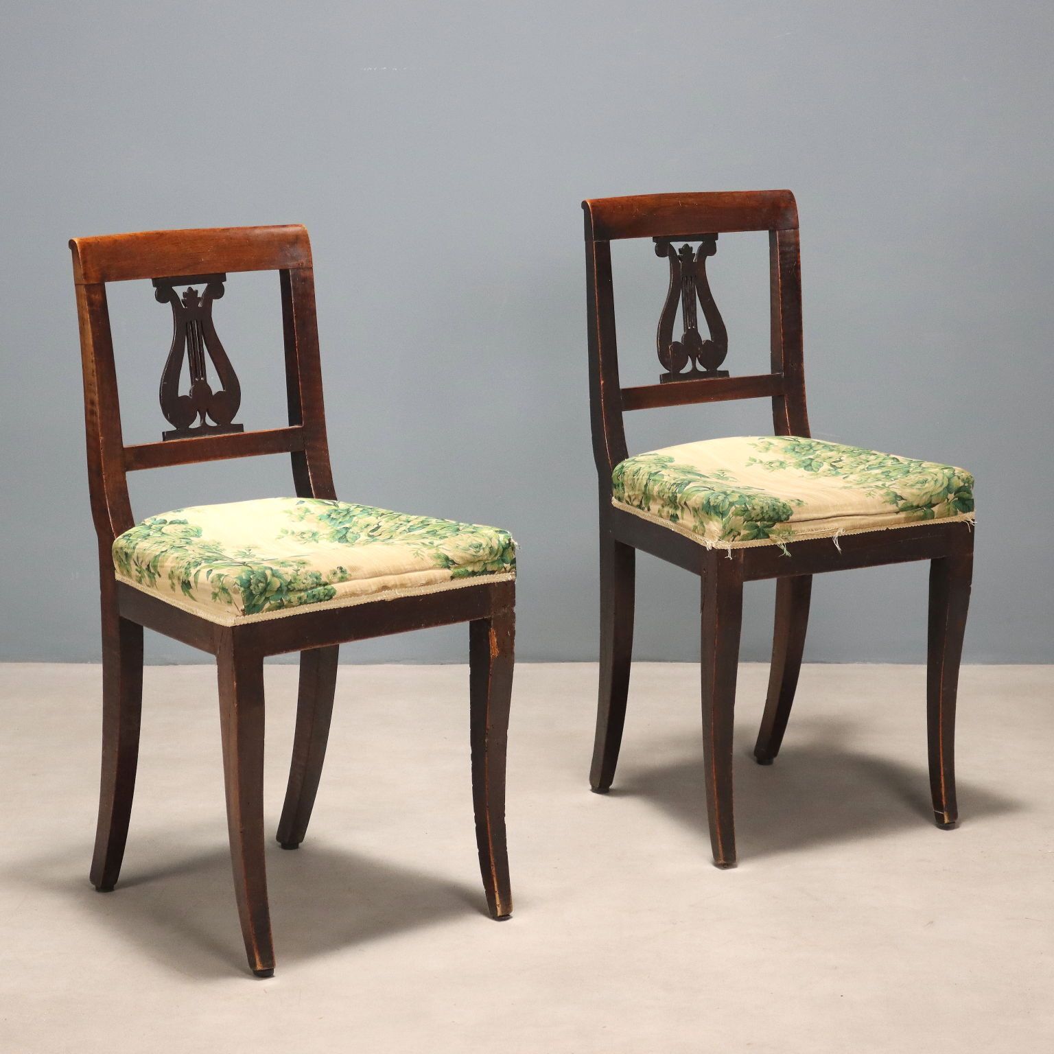 Antique Chairs Directoire Walnut Fabric Italy XIX Century