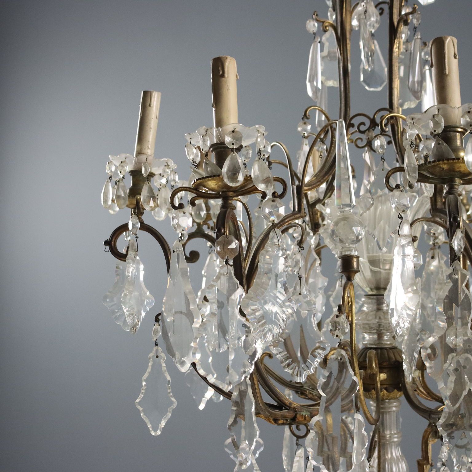 Antique Chandelier Gilded Metal Glass Italy XIX Century photo vinterior