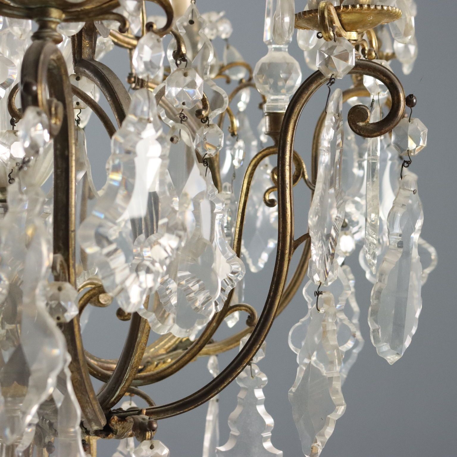 Antique Chandelier Gilded Metal Glass Italy XIX Century photo vintage