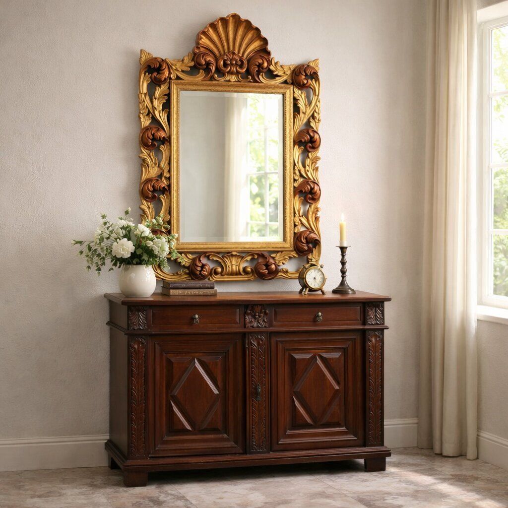 Mirror Baroque Style Carved Wood Italy XX Century photo furniture