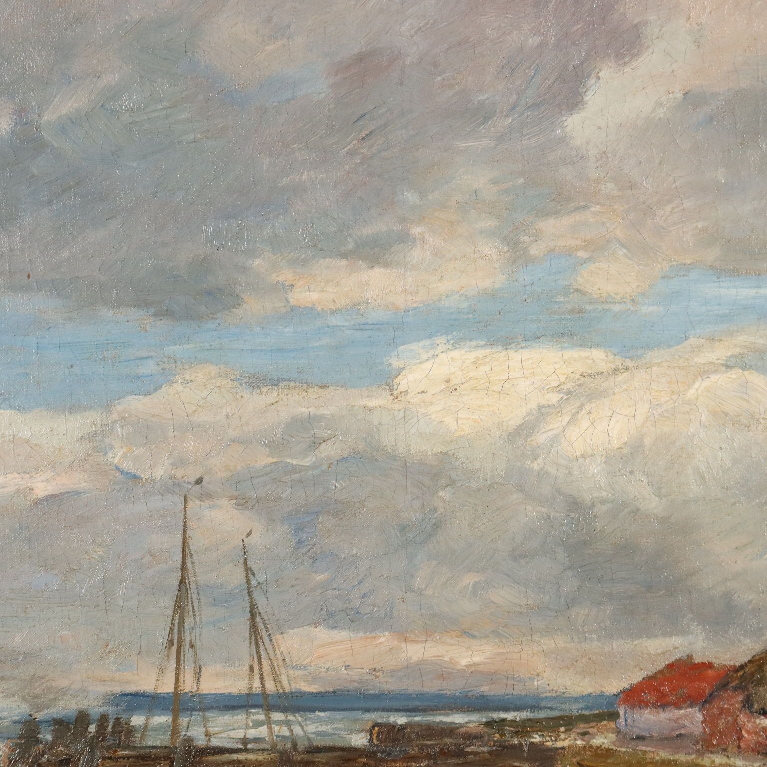 Antique Painting Signed Andreas Dirks Maritime Glimpse XIX Century photo buy