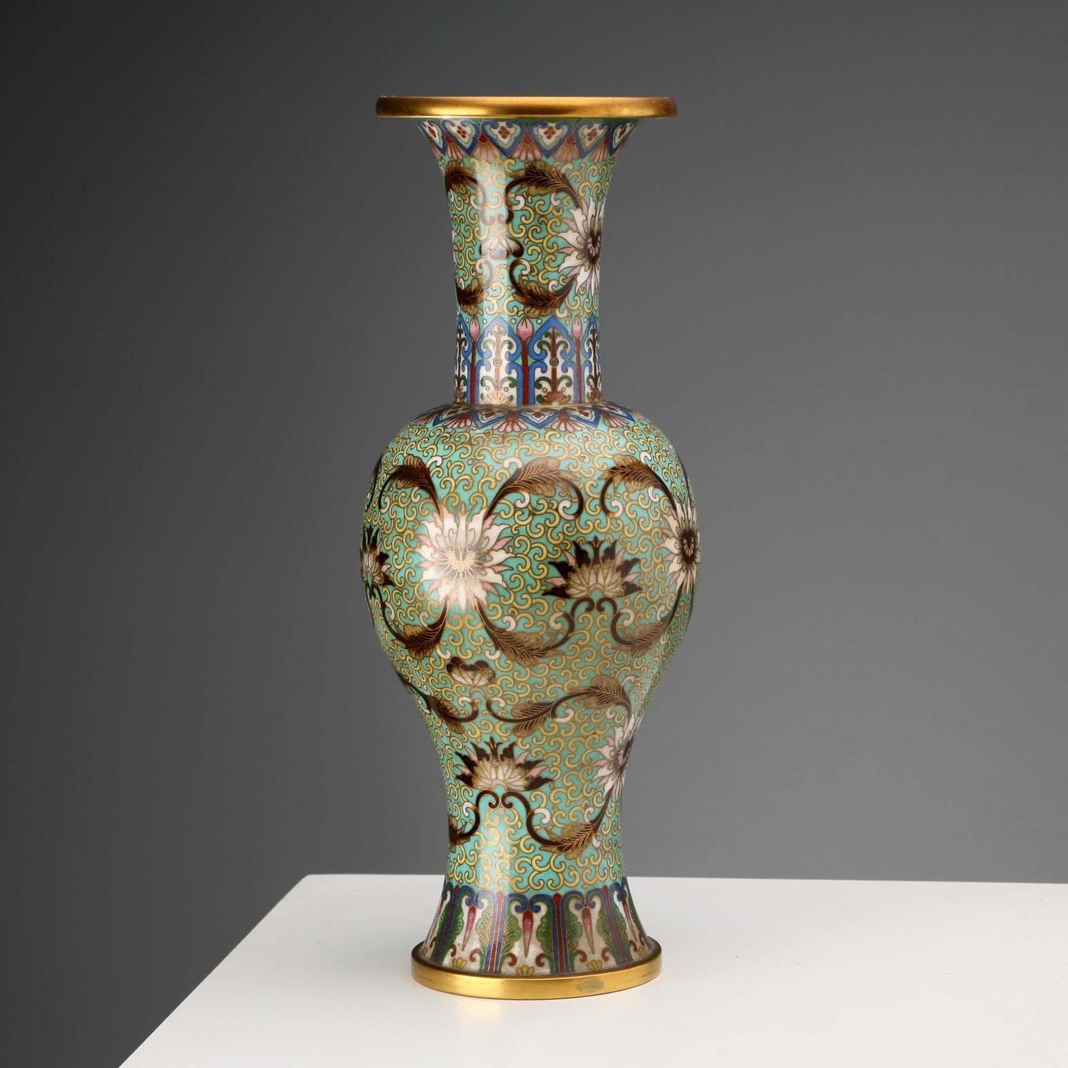 Vintage Cloisonnè Vase Bronze Coloured Enamels China 1960s