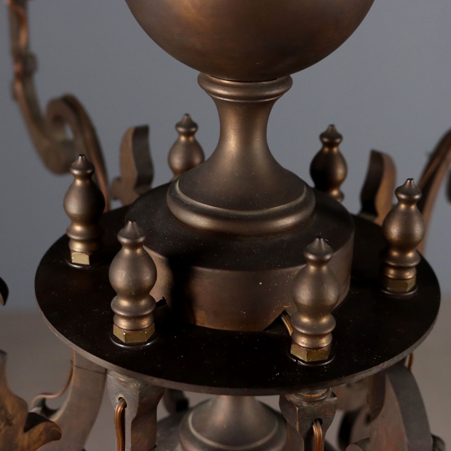 Antique Chandelier Bronze Metal 6 Lights Netherlands XX Century photo vinterior