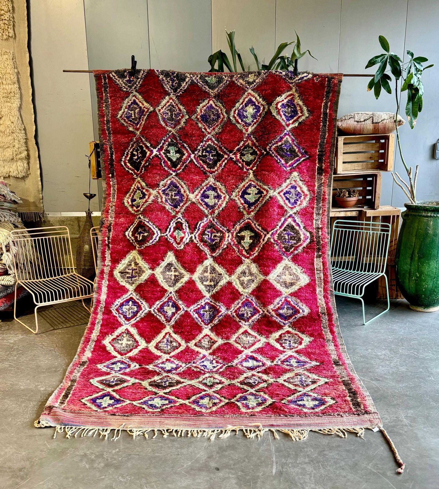 Large Vintage Moroccan Talsint Rug 200x370 Cm – Handmade Berber Wool Rug – Rare Tribal Area Rug – Authentic Moroccan Carpet