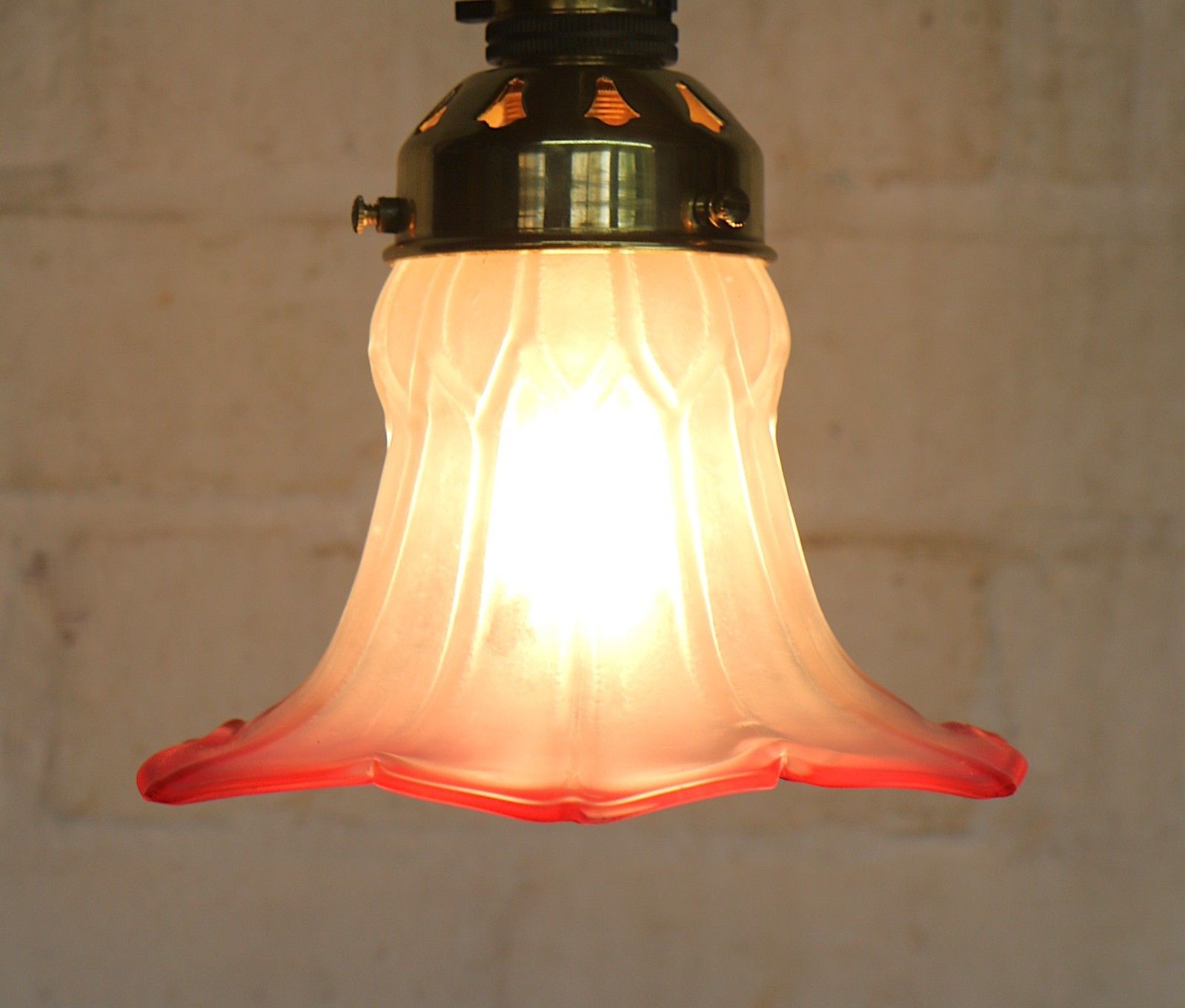 Vintage Cranberry Glass Lampshade & Brass Gallery Small Satin 6 Petal Lampshade photo 69.0