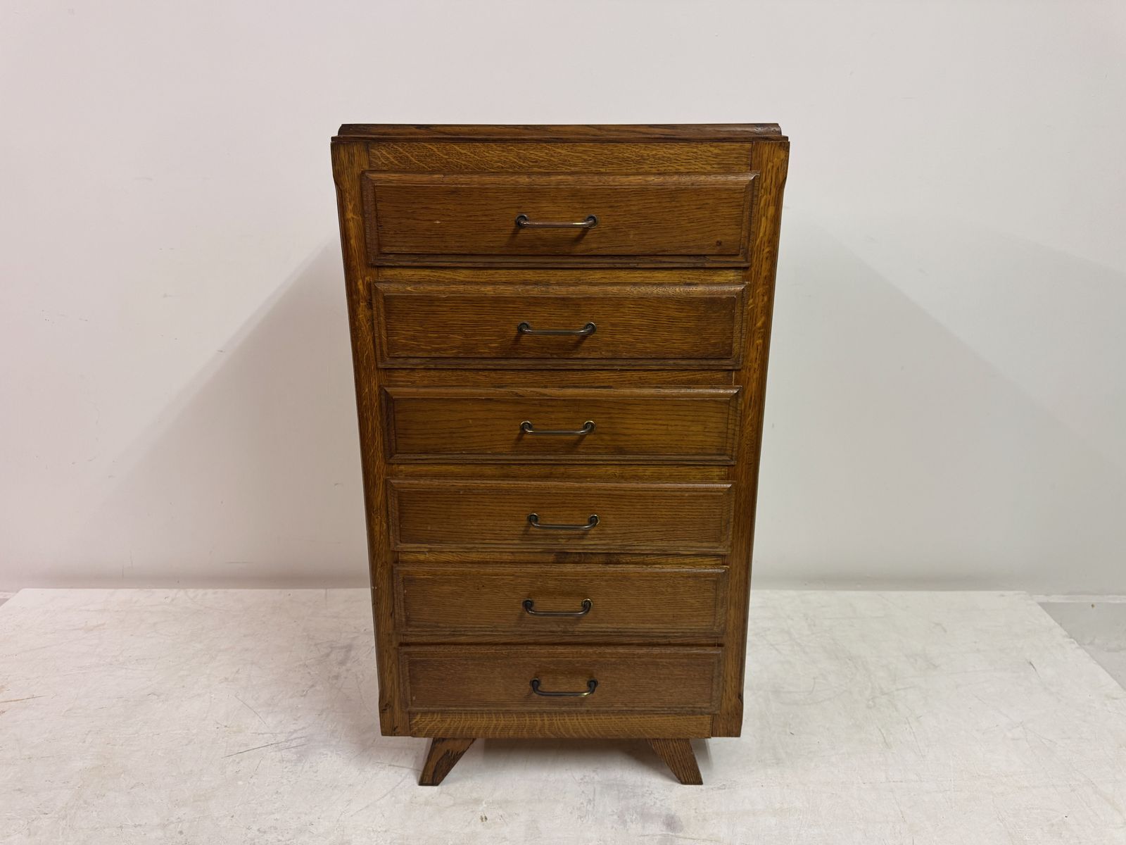 1950s French Tall Oak Chest Of Drawers photo for sale