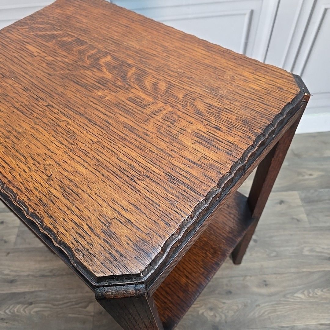 Furniture Antique Oak Side Table Two Tier Hall Lamp Plant Stand Arts Crafts Jacobean photo