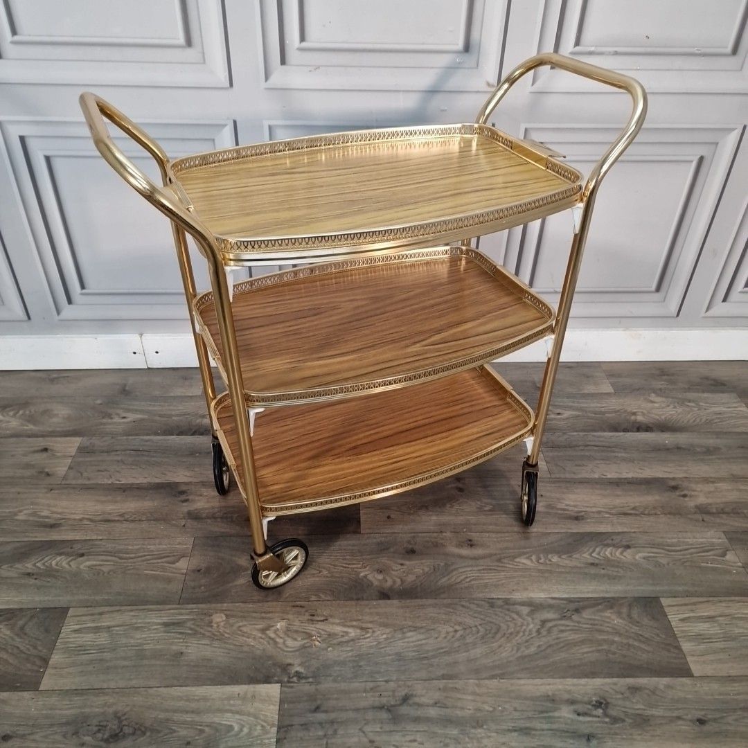 Vintage Drinks Tea Trolley Bar Cocktail Cart Retro Hollywood Regency Mcm photo furniture