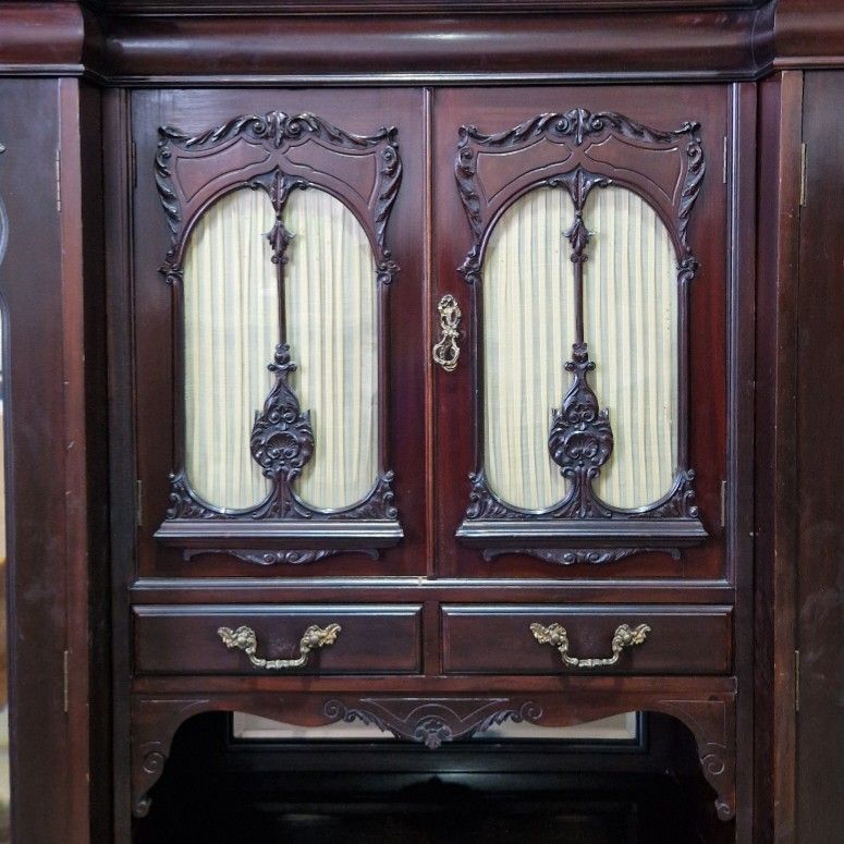 795.0 Victorian Triple Wardrobe Mahogany Mirrored Antique Combination Carved Armoire photo