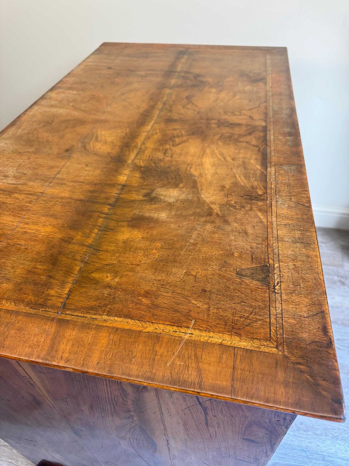 photo buy Antique Burr Walnut Kneehole Desk – 18th Century Style Writing Desk