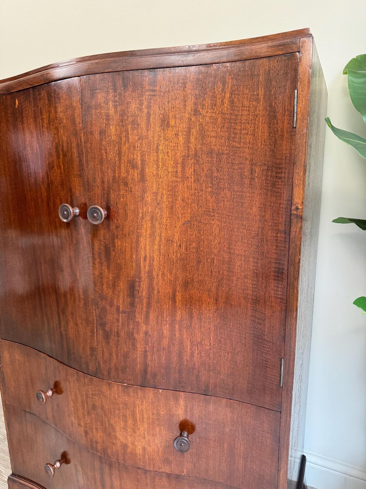 Vintage Double Door Wooden Linen Cupboard Cabinet Drawers Craft Organiser Gentlemen’s Wardrobe Mahogany photo vintage