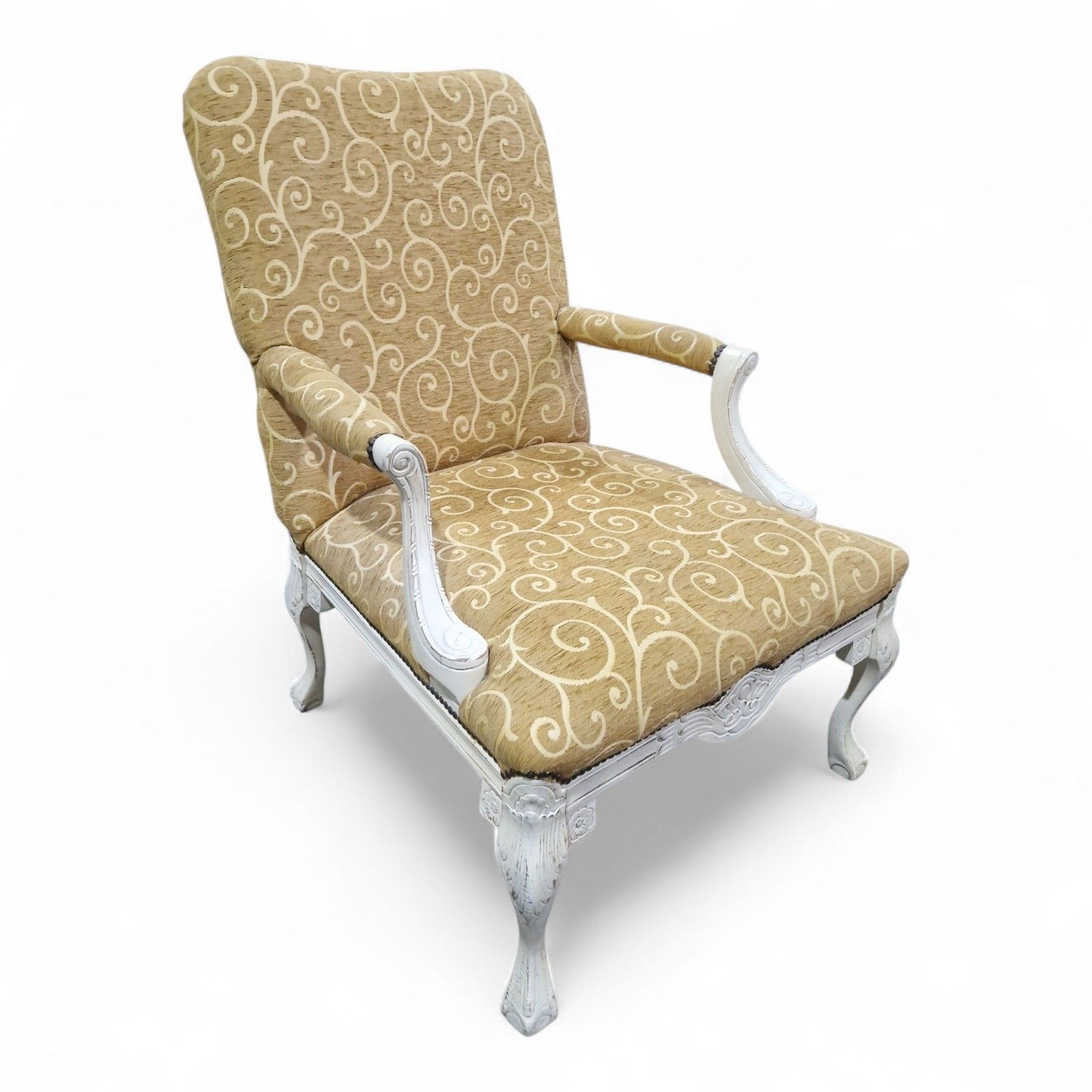 photo for sale Antique Style Carved Armchair Library Reading Chair Claw And Ball Feet