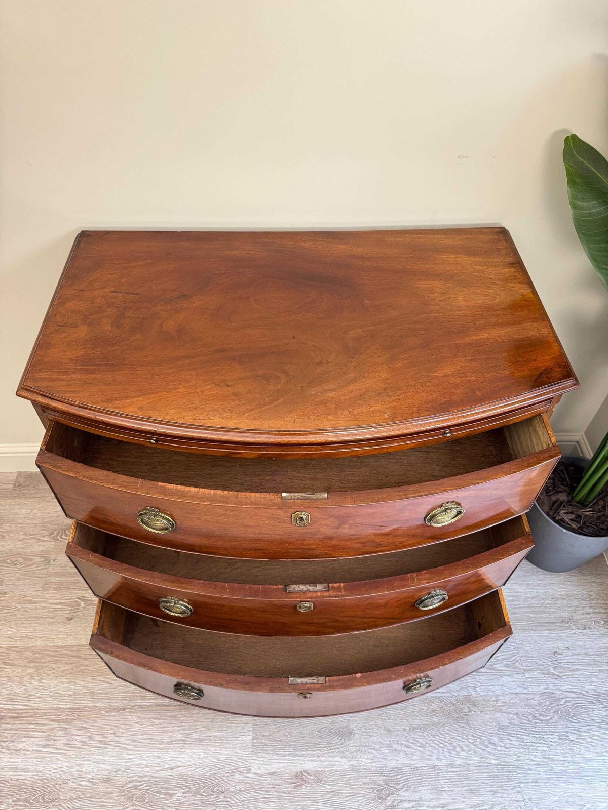 Antique Bow Front Mahogany Chest Of Drawers: Solid Wood 3 Drawer Dresser photo furniture