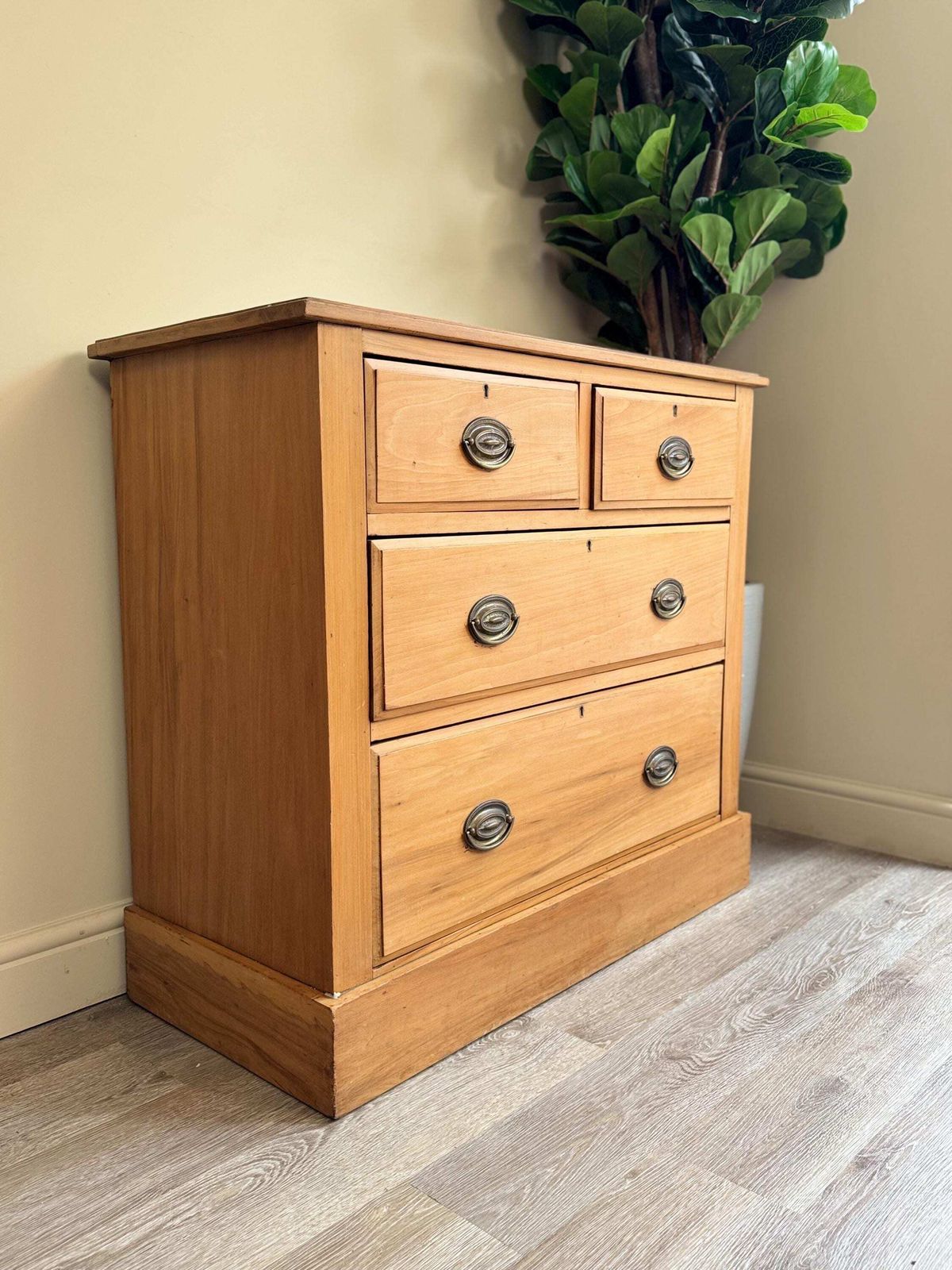 Solid Wood Large Vintage Chest Of Drawers With Oval Metal Handles 4 Dovetail Drawers photo furniture